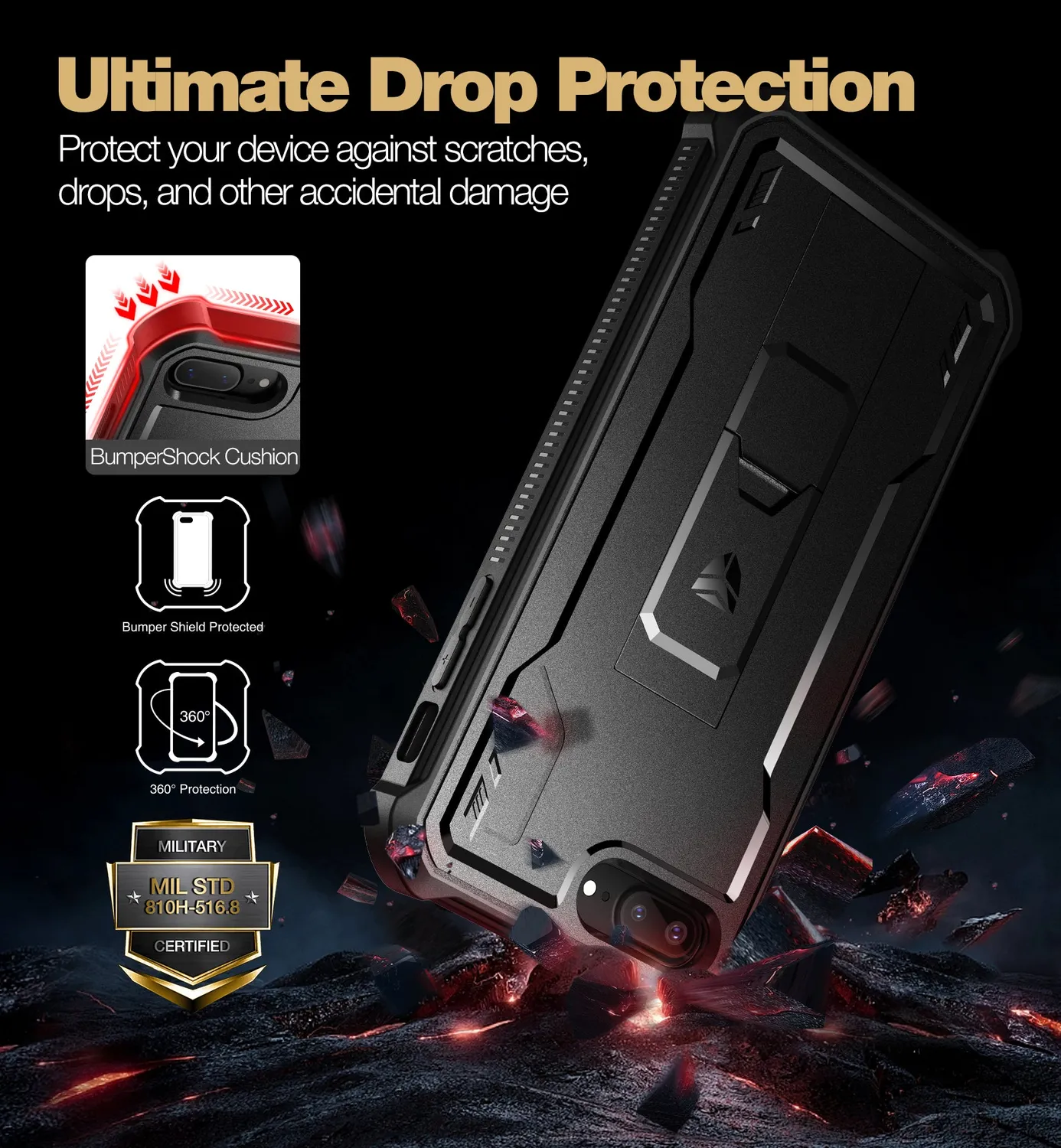 Dexnor iPhone 7 Plus 8 Plus custodia nera con cavalletto