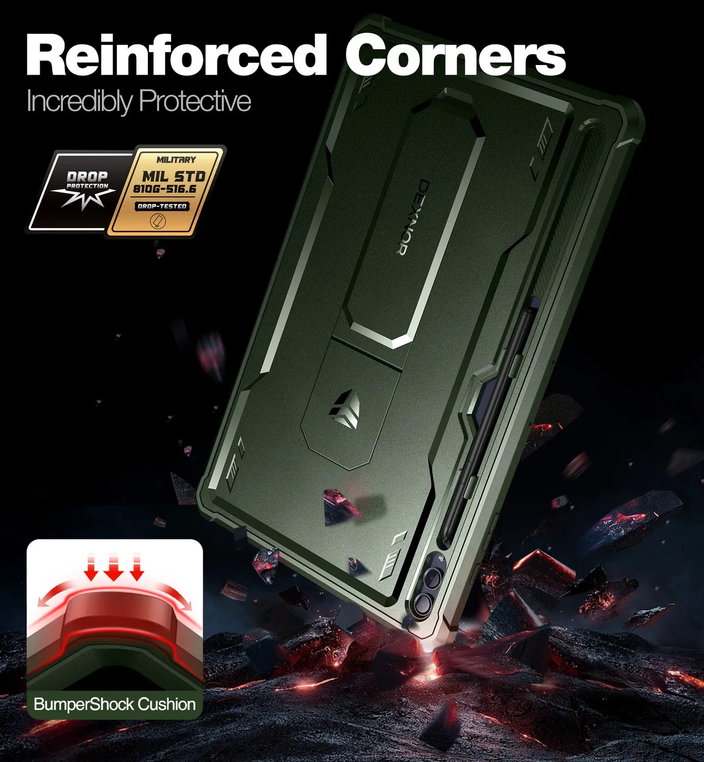 Dexnor Galaxy Tab S9 Ultra custodia rugged verde antishock