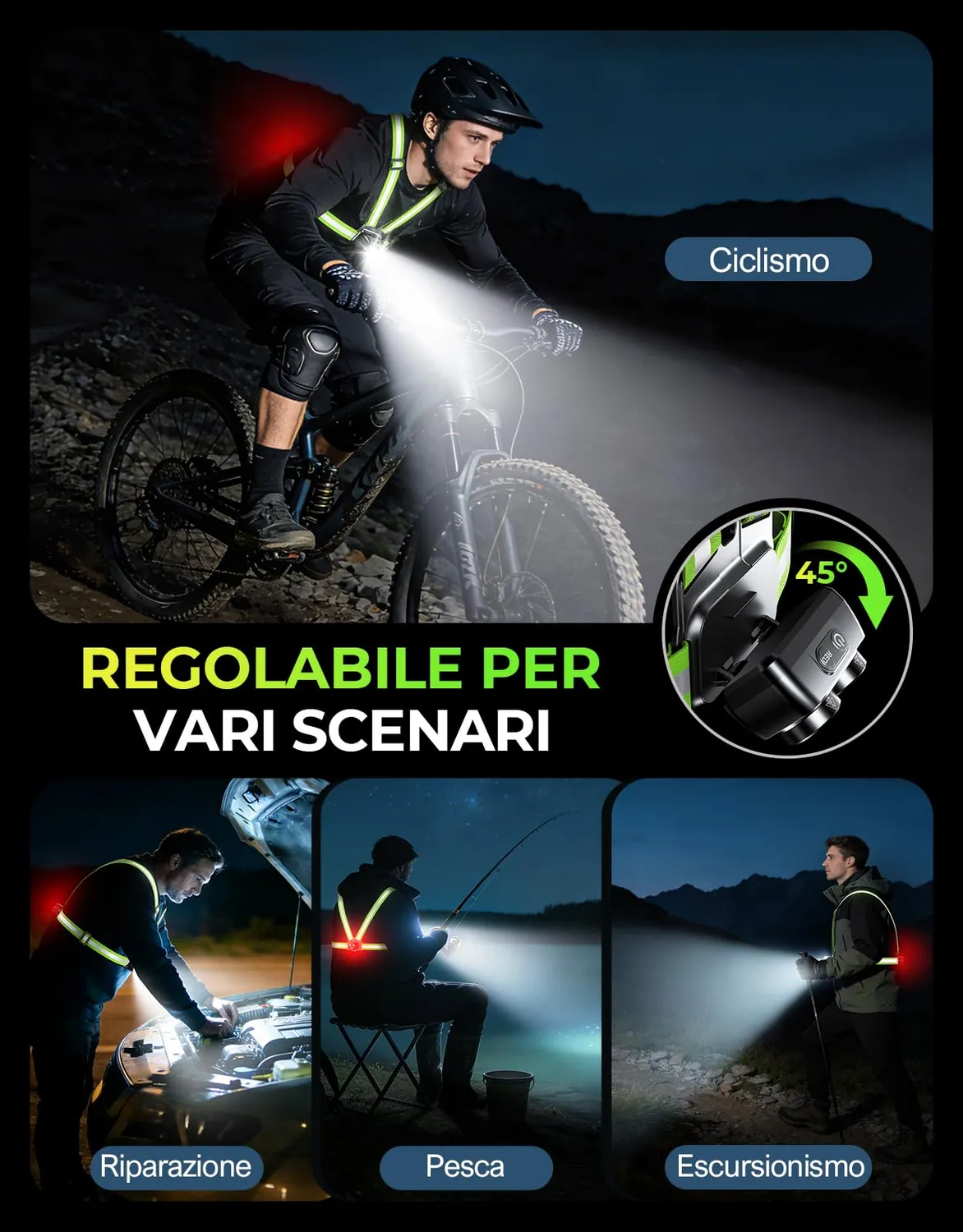 EOIWUY luce running 800LM pettorale con posteriore