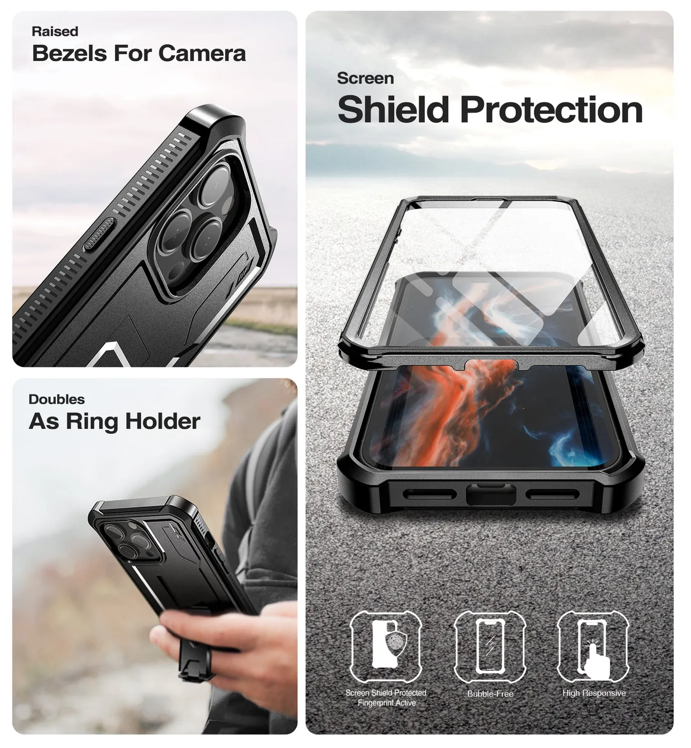 Dexnor iPhone 14 Pro Max cover nera anturto con stand