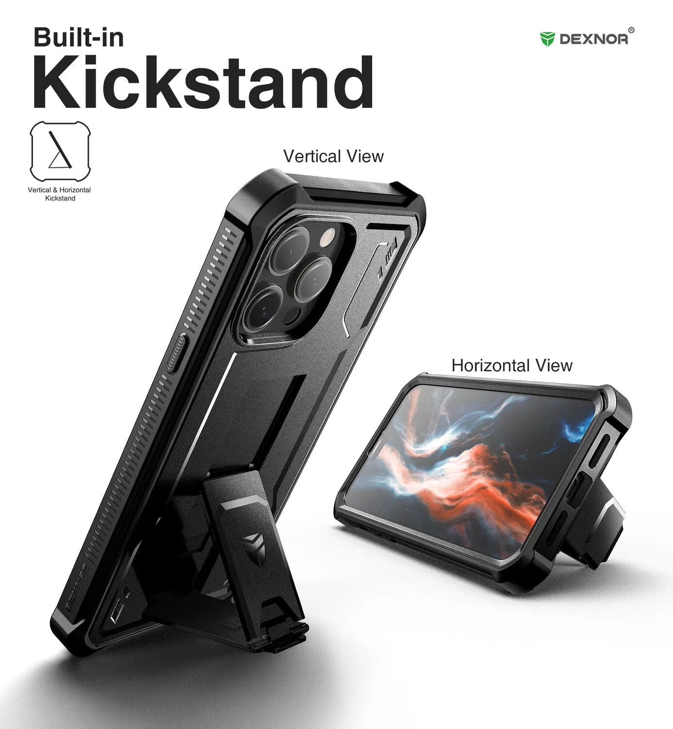 Dexnor iPhone 14 Pro Max cover nera anturto con stand