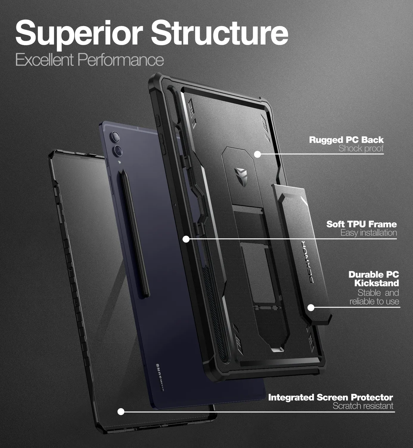 Dexnor cover Galaxy Tab S8 Ultra nera antiurto