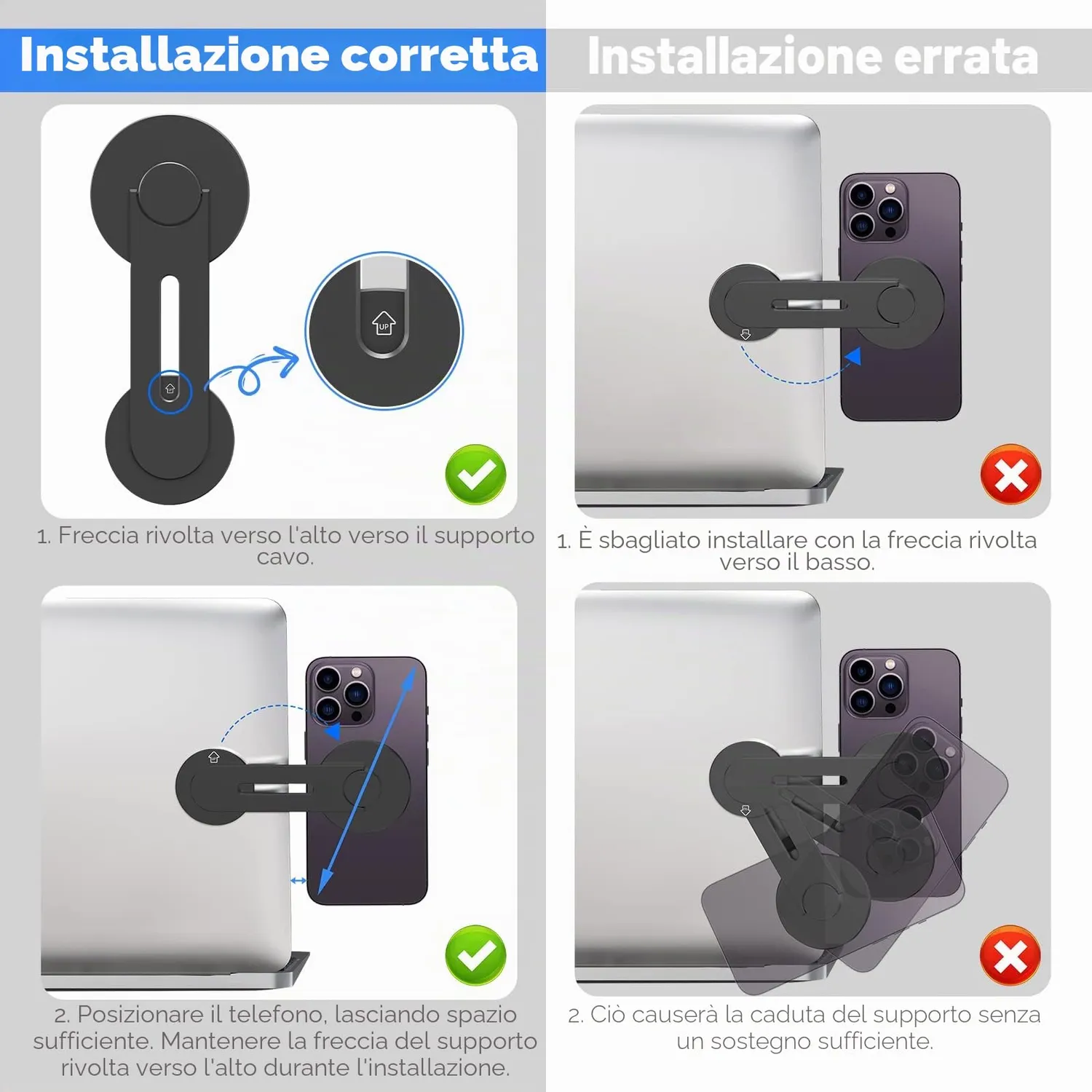 CloudValley supporto magnetico telefono laptop nero sottile