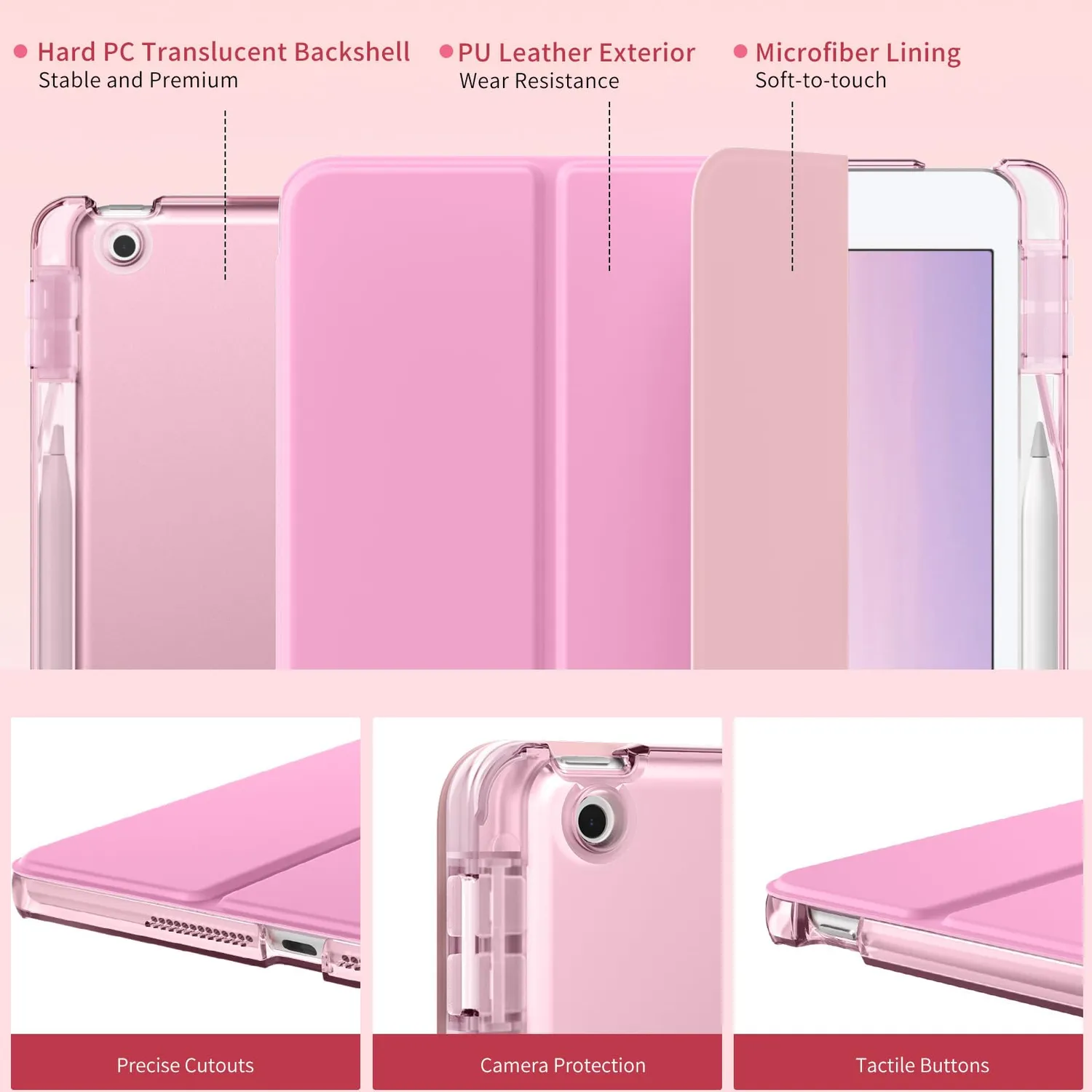 MoKo 10.2 iPad 9/8/7 cover rosa portapenna leggera