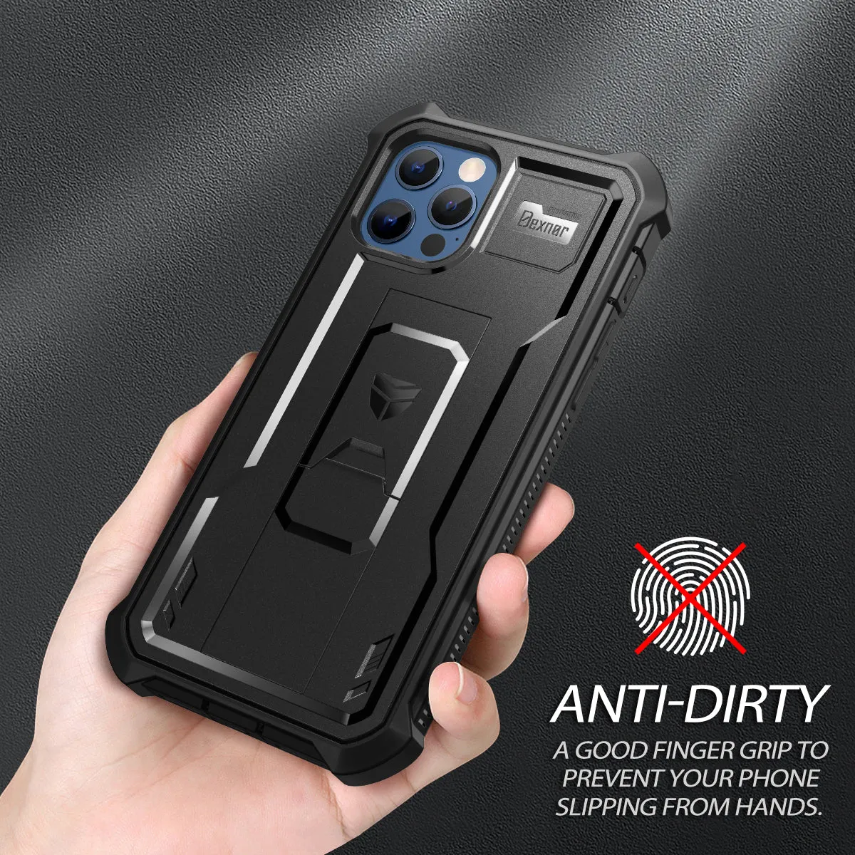 Dexnor Cover iPhone 12 Pro Max Nera Antishock con Stand
