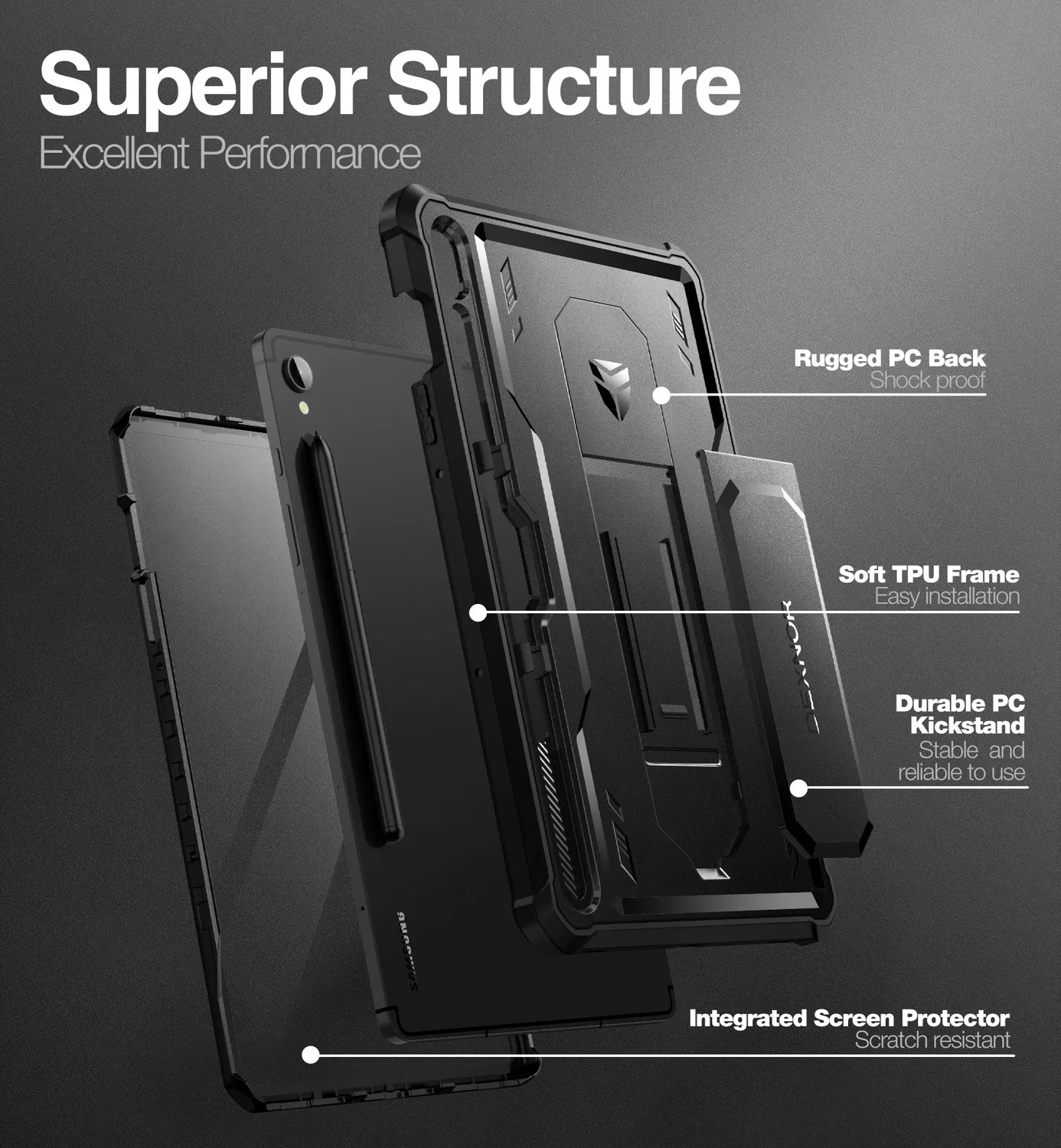 Dexnor Galaxy Tab S9 Cover Nera Antiurto