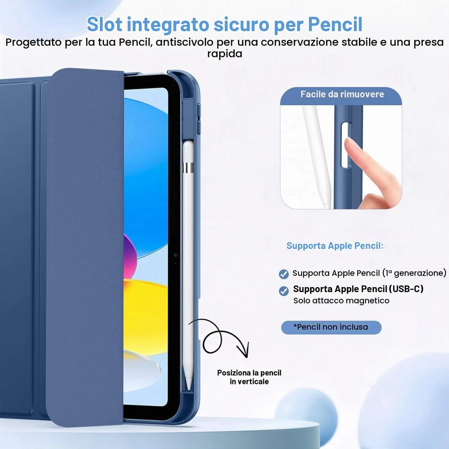 MoKo Custodia iPad 11" A16/10a Gen Blu Marino Sottile
