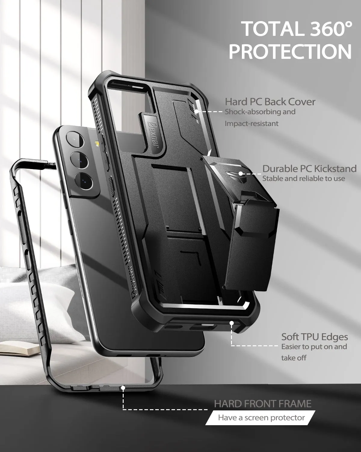 Dexnor Galaxy S22 cover nero antishock kickstand