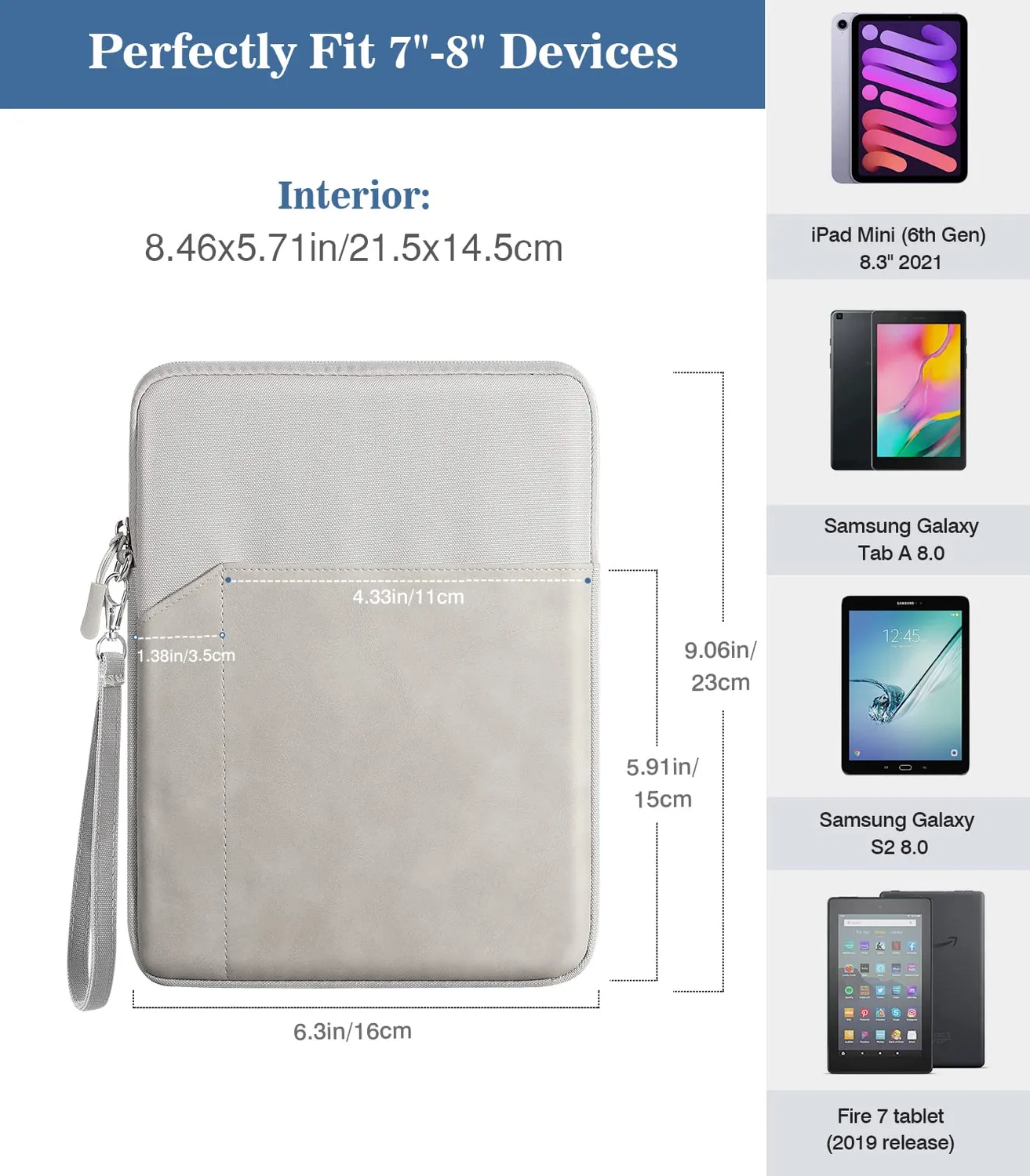 MoKo iPad Mini 8,3" sleeve tablet 7-8" grigio chiaro