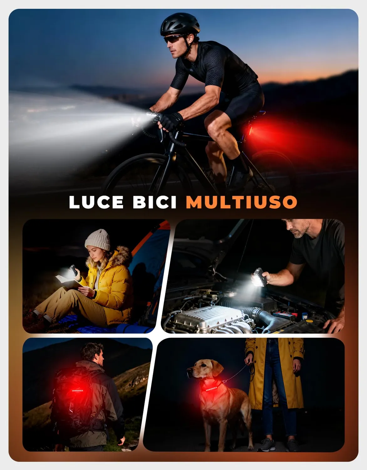 EOIWUY Luci bici LED 1500 lumen anteriori posteriori