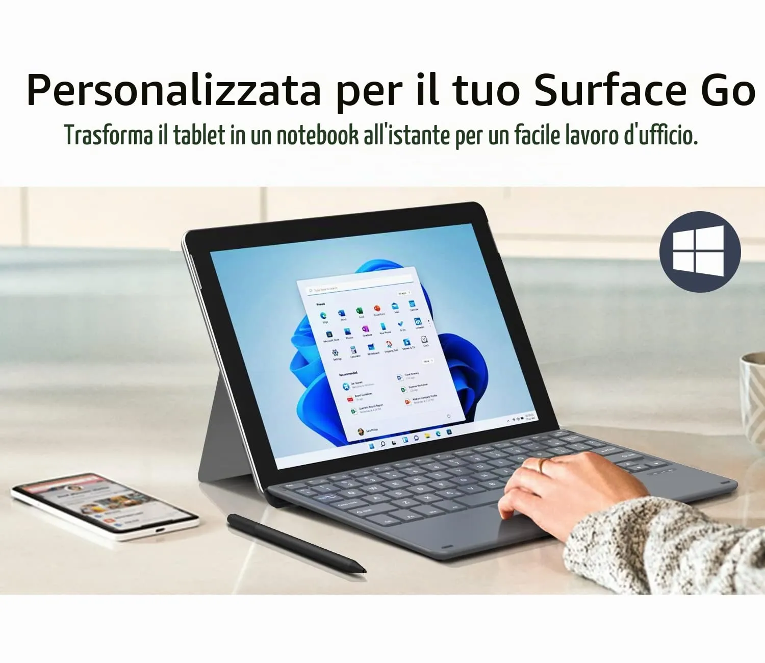 MoKo Surface Go Tastiera Bluetooth Grigia QWERTY inglese