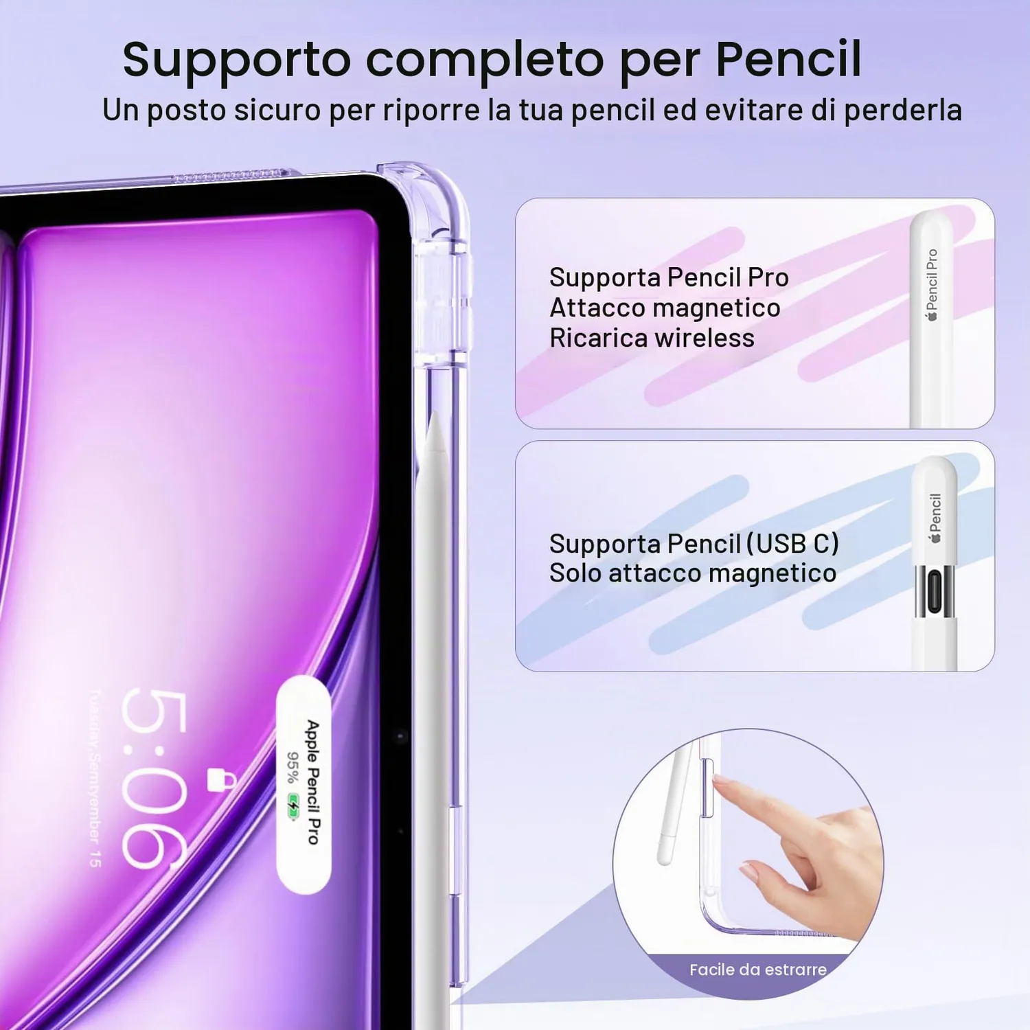 MoKo iPad Air 13 M4/M3/M2 custodia lilla con portapenna