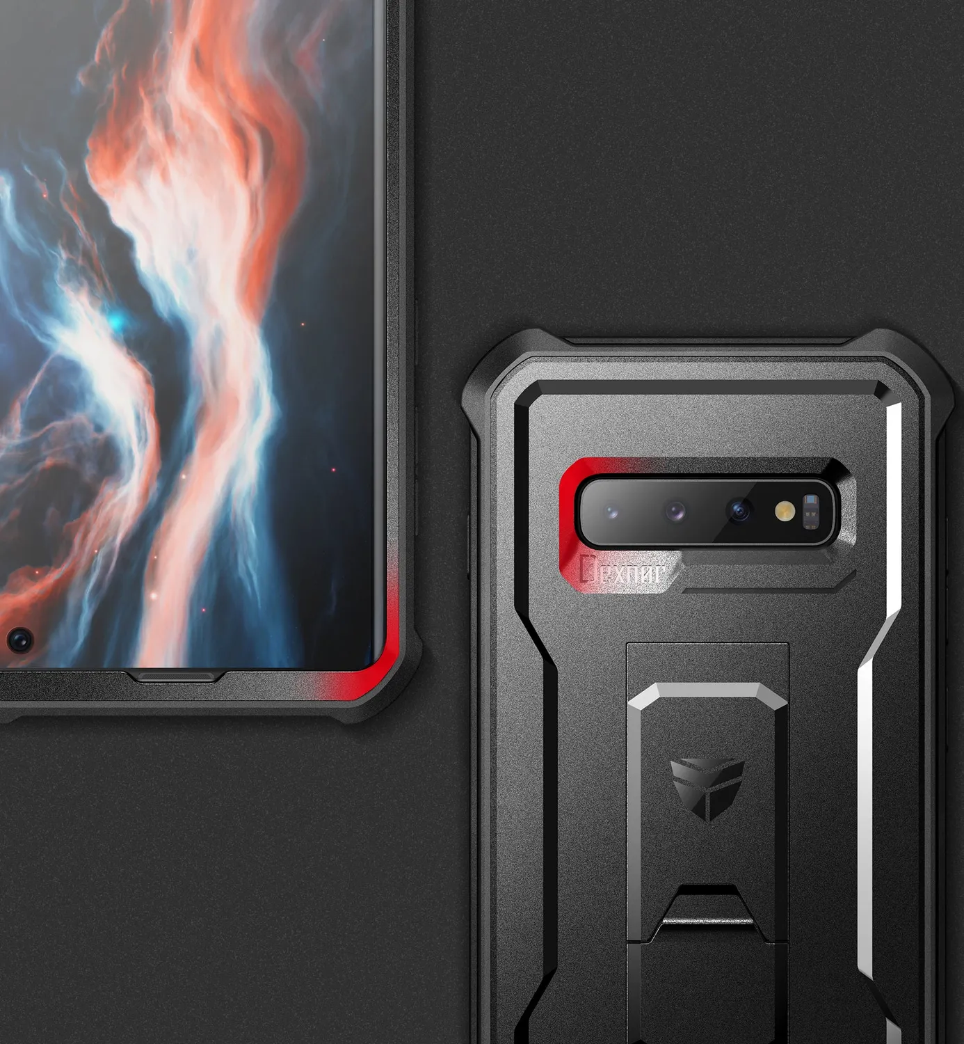 Dexnor Galaxy S10 Plus cover rugged nera con kickstand