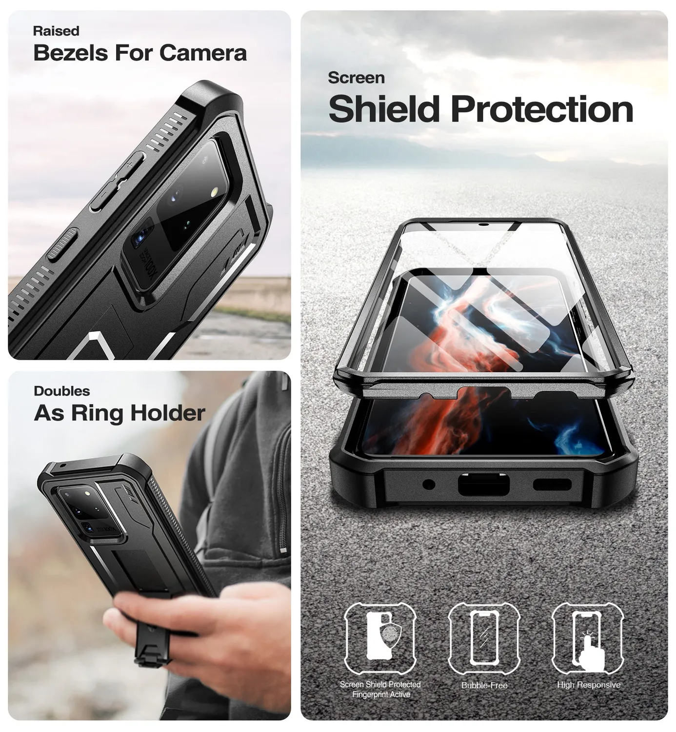 Dexnor per Galaxy S20 Ultra Custodia Nera bumper stand