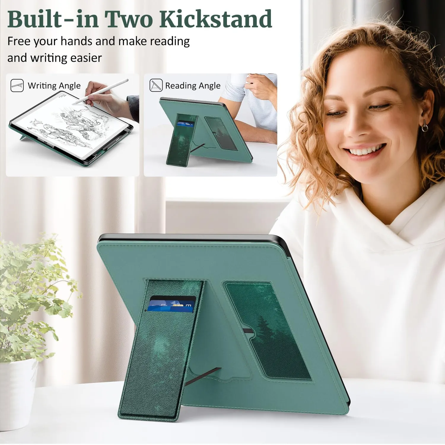 MoKo Kindle Scribe 11" 2025 custodia con supporto verde foresta pelle