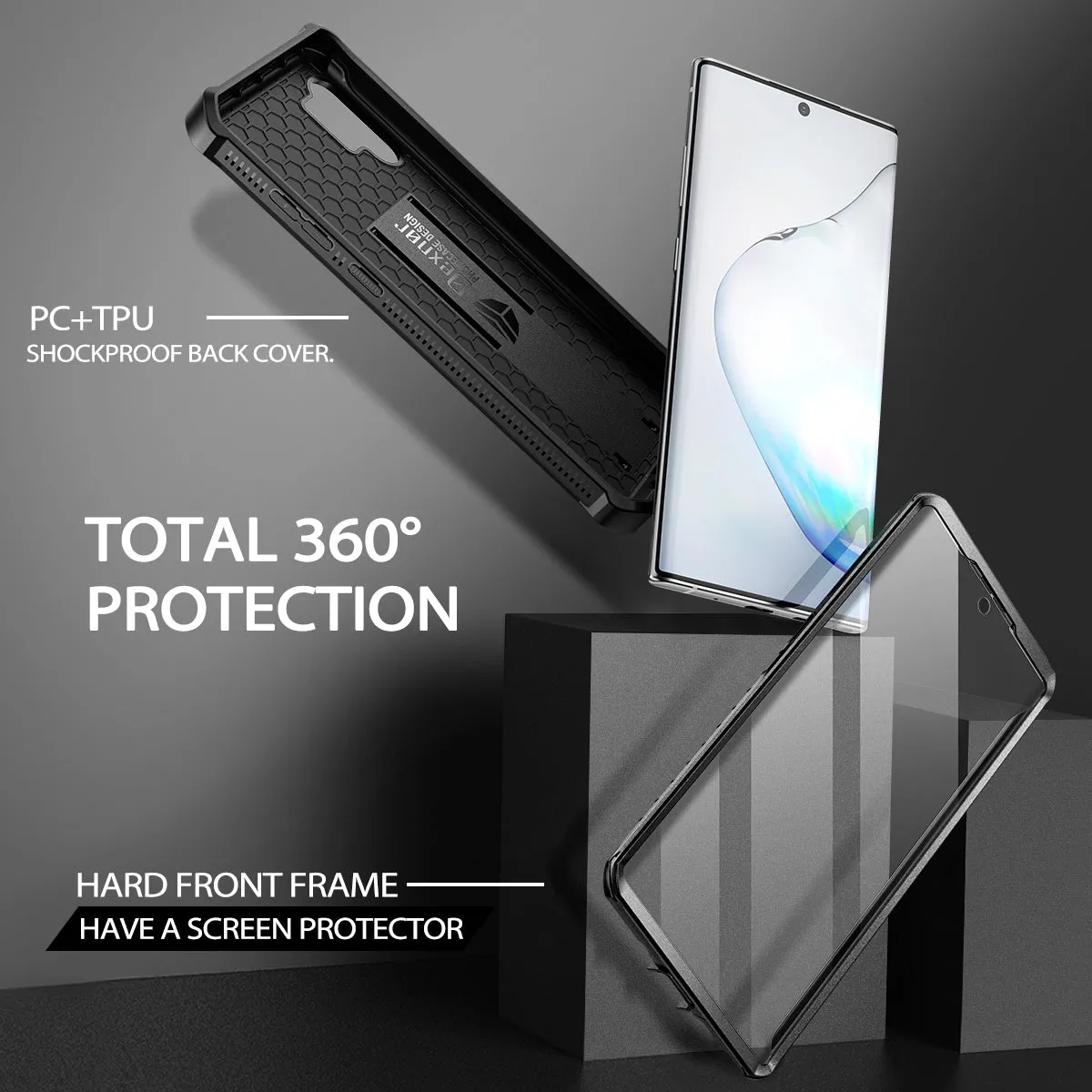 Dexnor Galaxy Note 10+ cover antishock nera + vetro