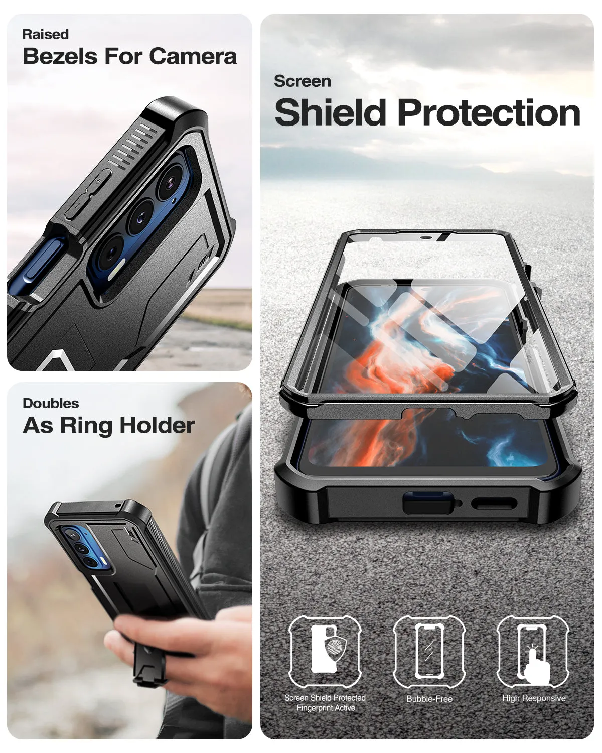 Dexnor Moto Edge 2021 custodia nera con stand