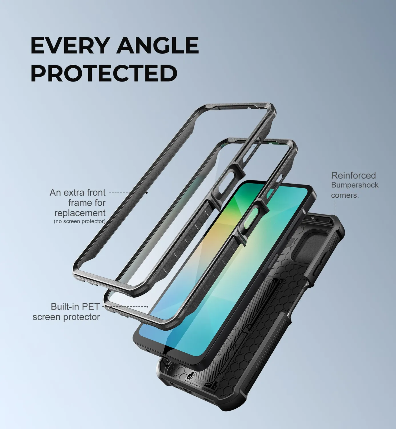 Dexnor Galaxy A06 cover nera shockproof con 2 frame