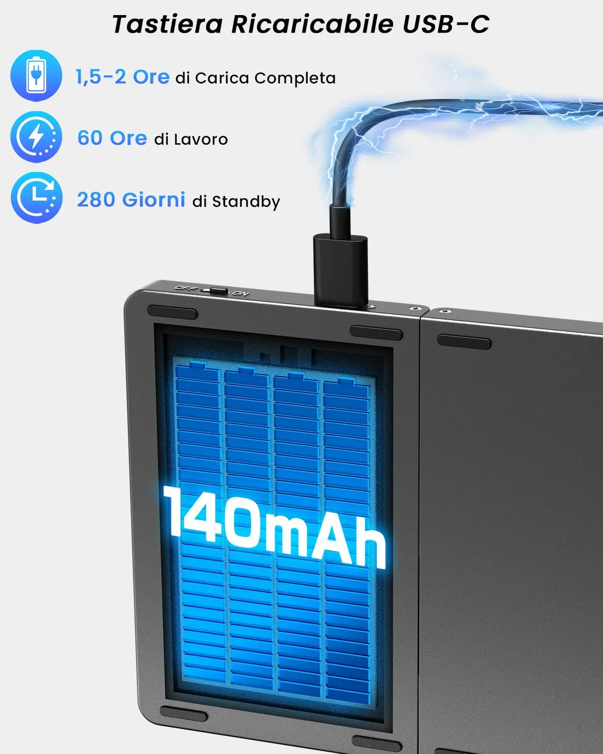 MoKo Tastiera Pieghevole Bluetooth Italiana Touchpad Nero