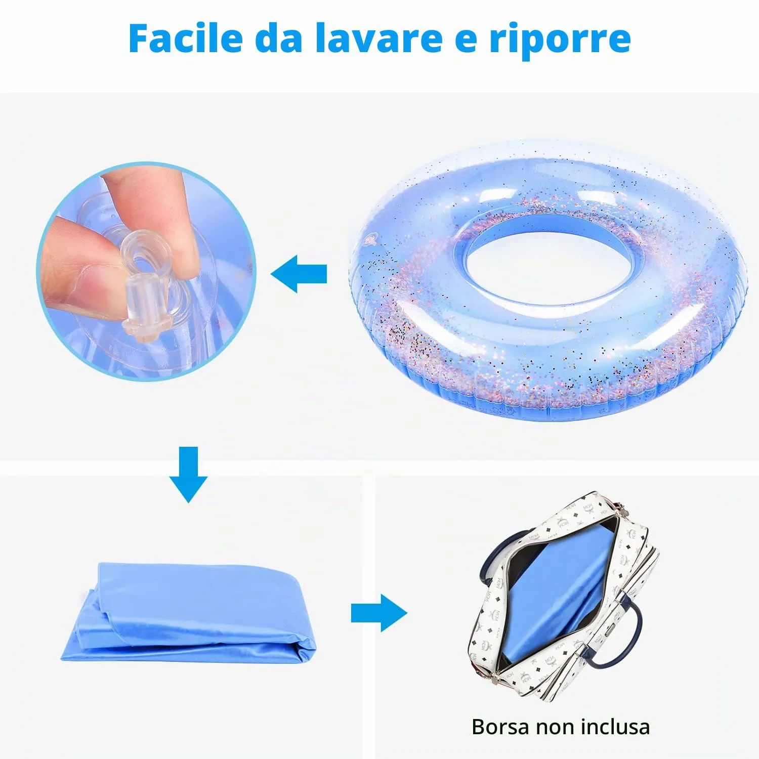 MoKo Ciambella da Nuoto Paillettes Salvagente 90 cm Glitter