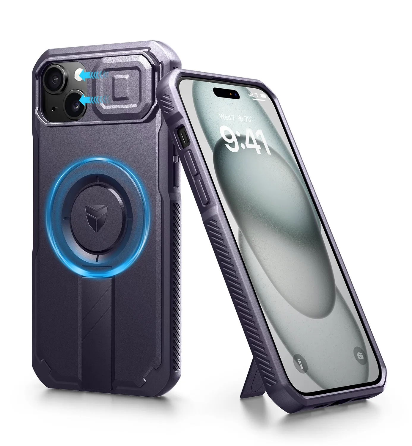 Dexnor iPhone 15 Plus cover nera MagSafe con stand camera