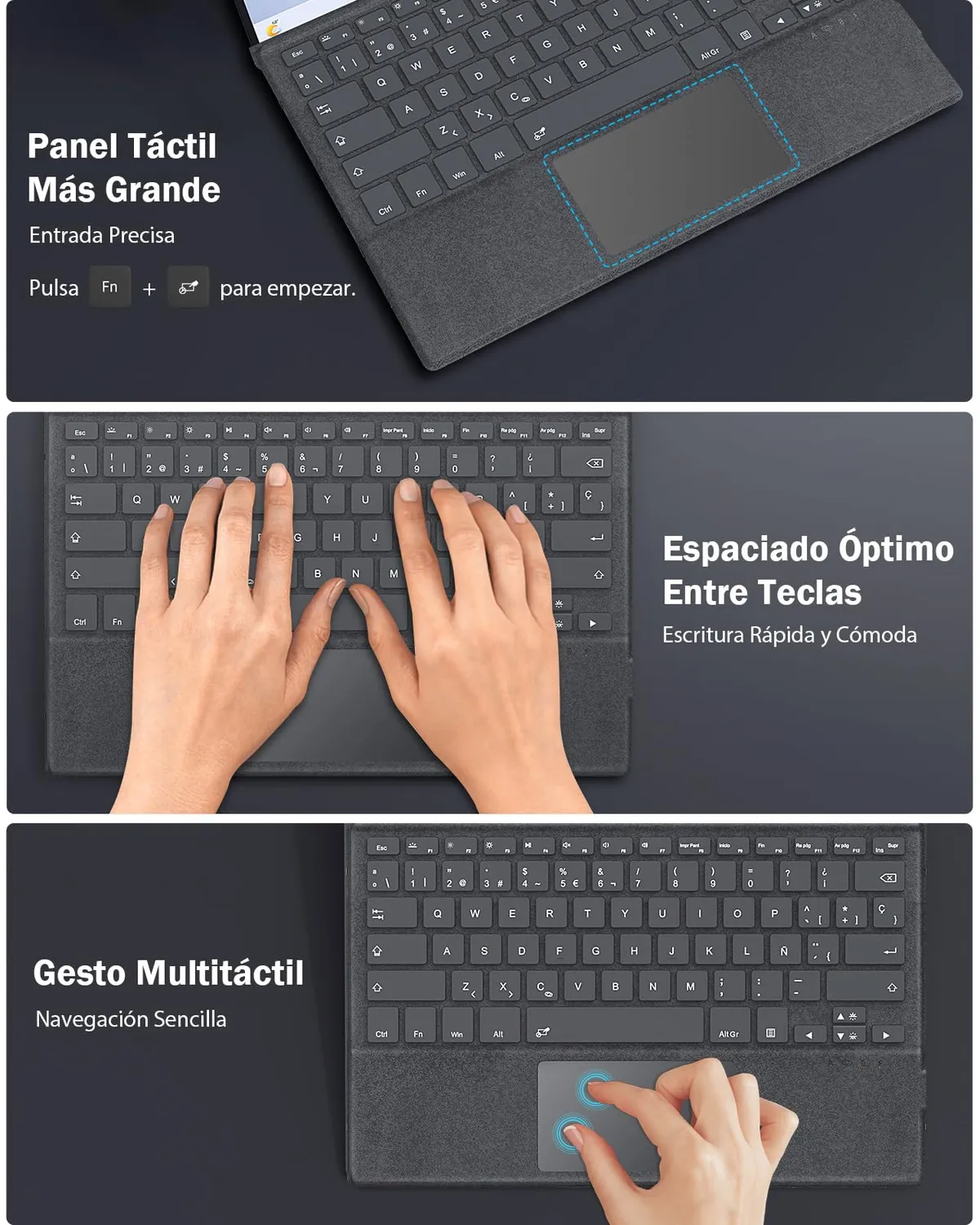 MoKo Surface Pro 7 tastiera spagnola grigia retroilluminata