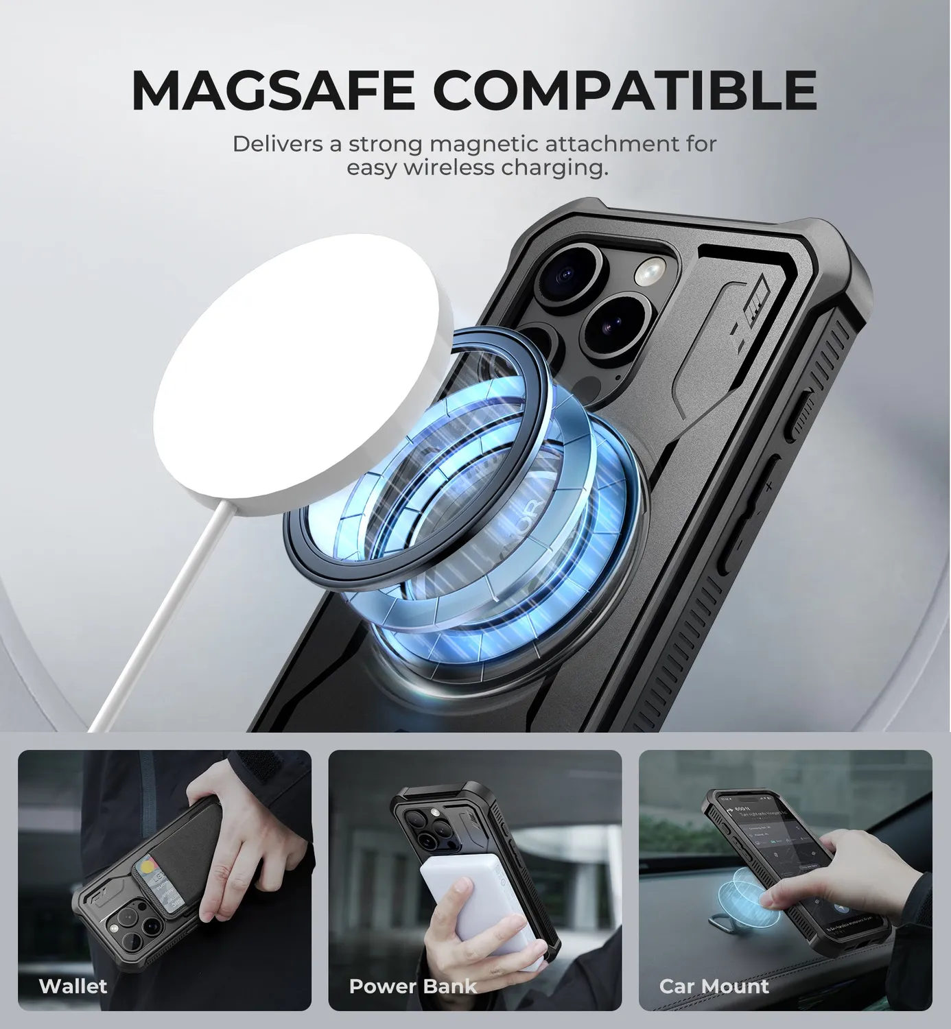 Dexnor iPhone 15 Pro cover antishock nera MagSafe kickstand