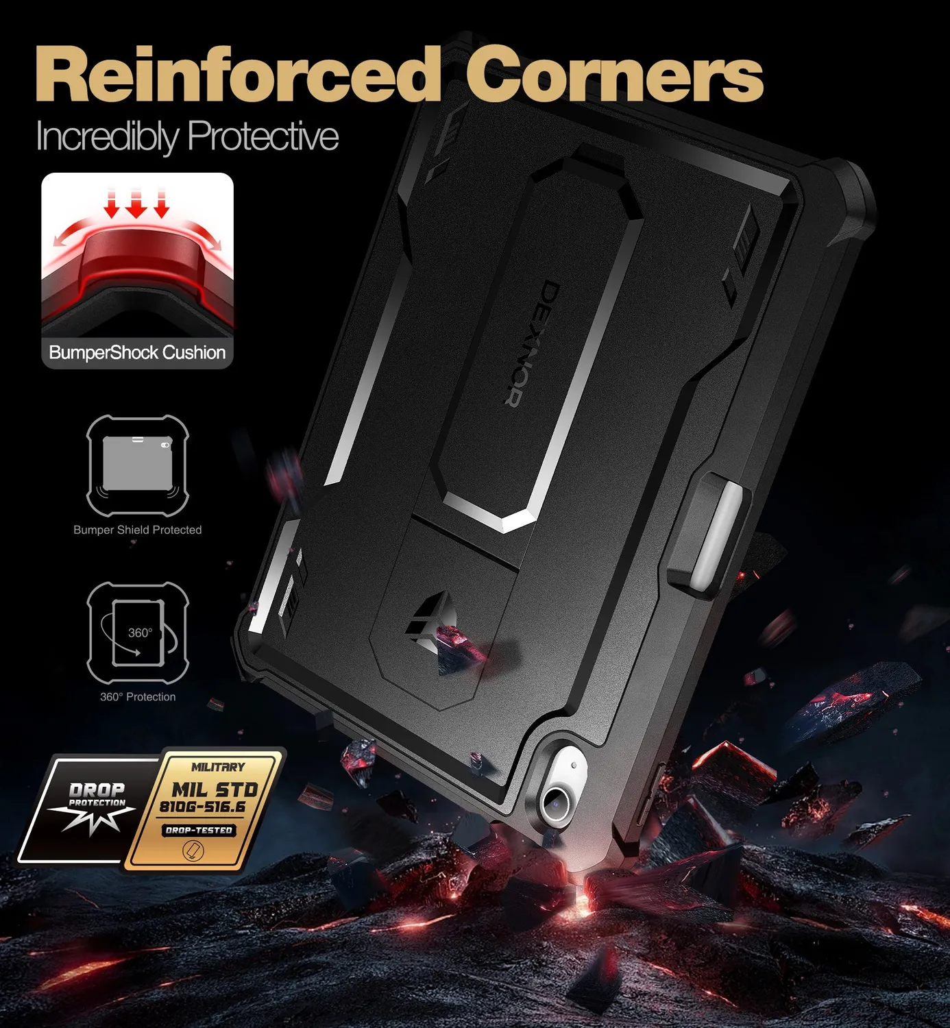 Dexnor iPad 2022 cover rugged con pellicola e stand