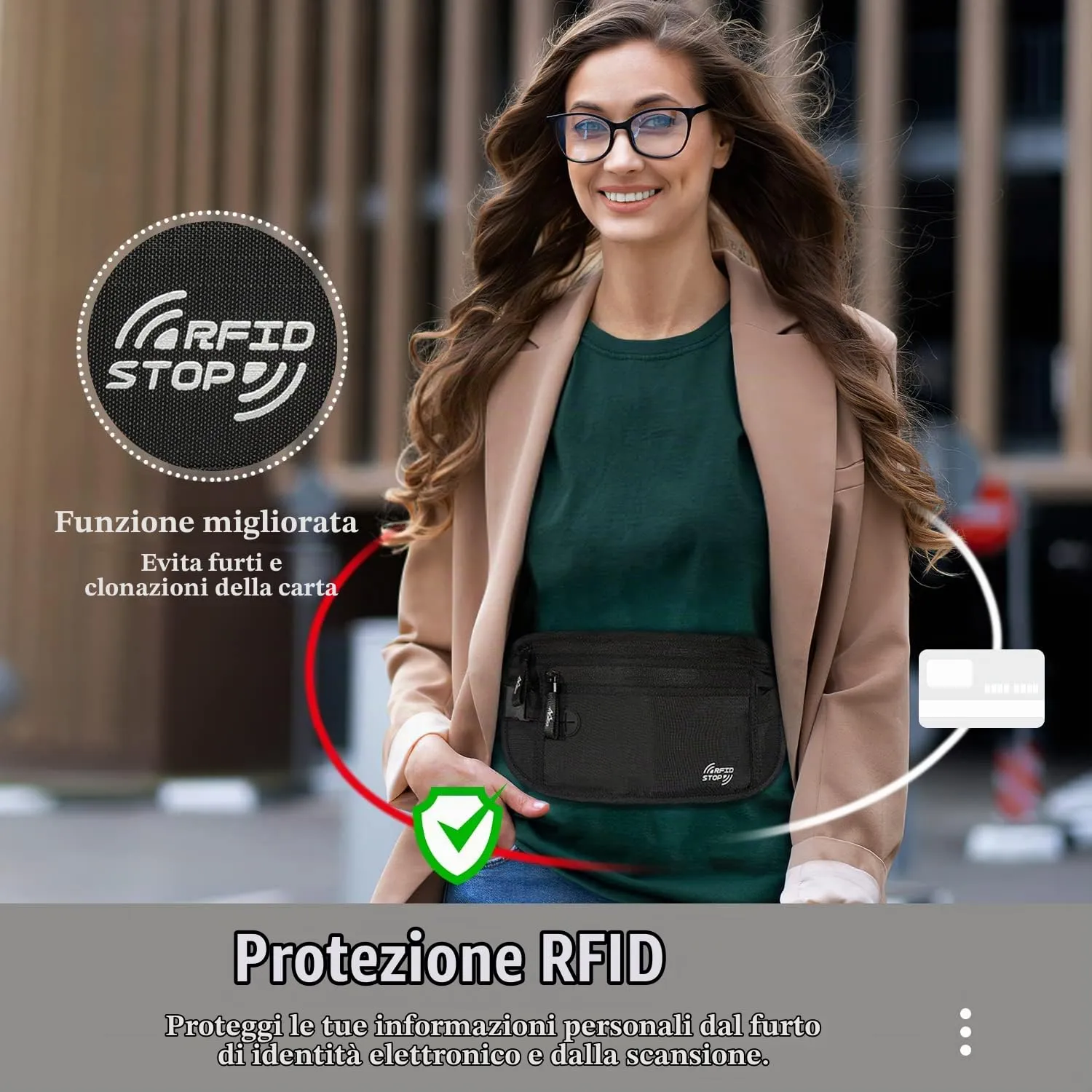 MoKo marsupio portadocumenti RFID nero standard impermeabile