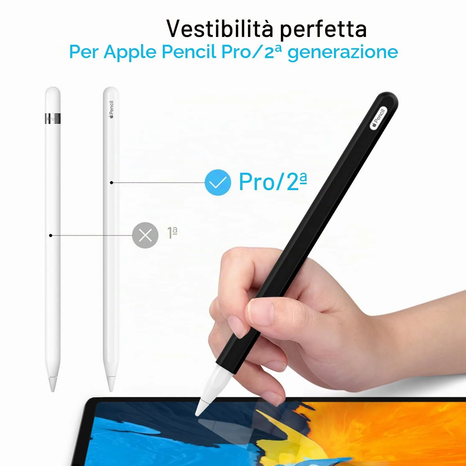 MoKo Cover Apple Pencil Pro/2 Custodia Silicone Nero Antigraffio