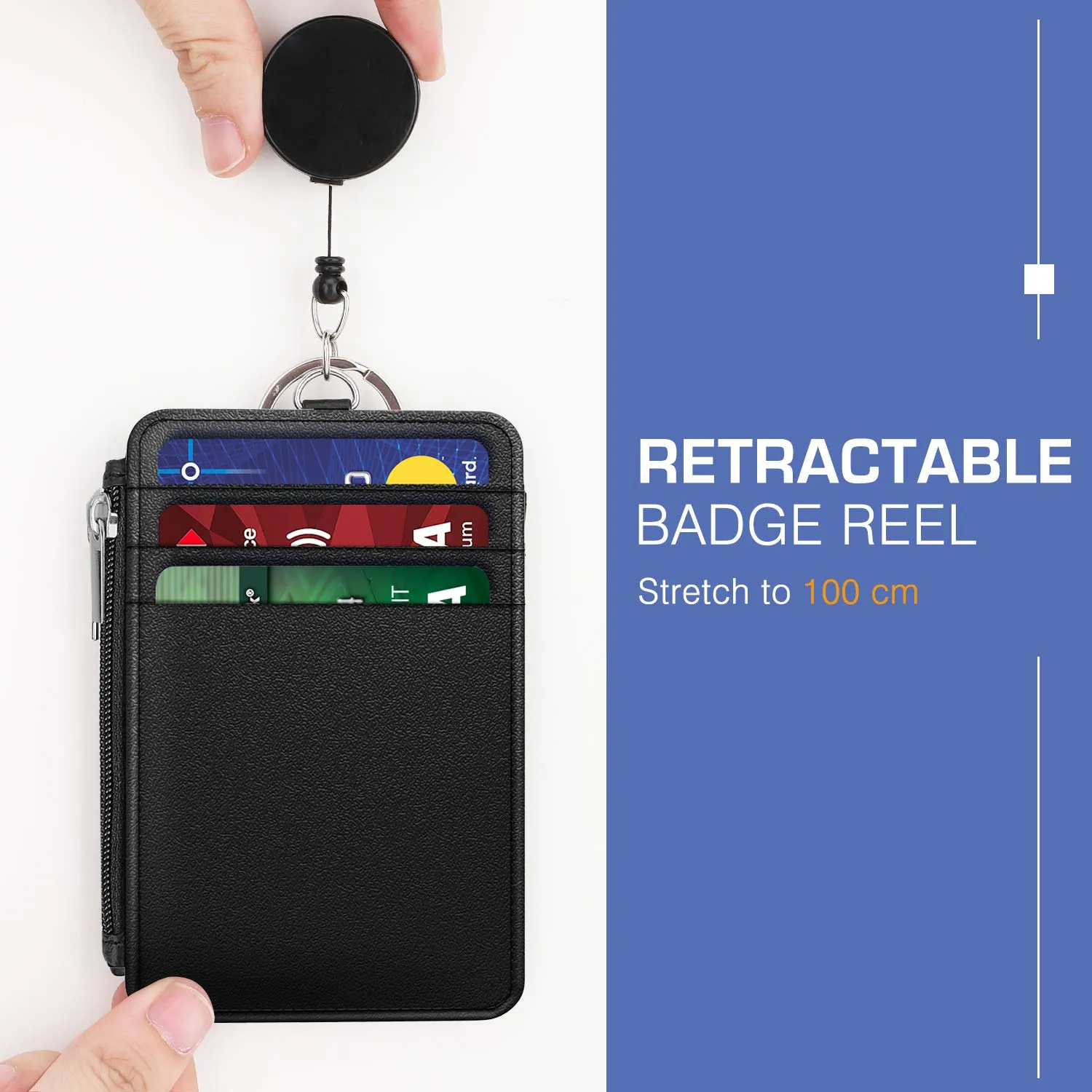 MoKo Porta badge pelle PU nero con zip retrattile