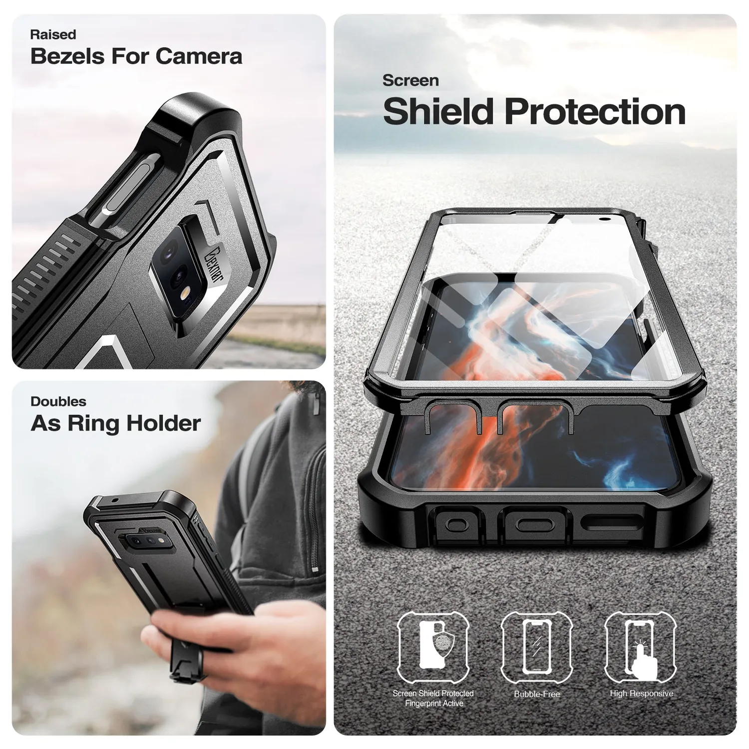 Dexnor Galaxy S10E cover nera anturto con kickstand