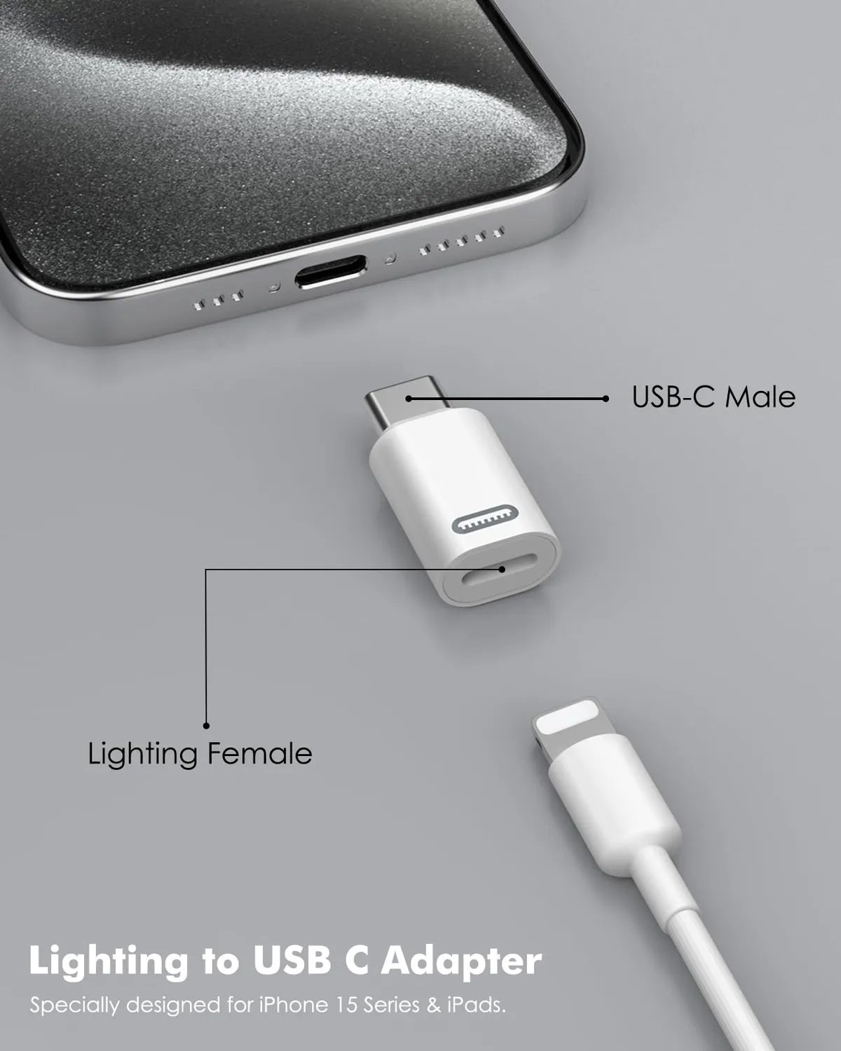 MoKo Adattatore Lightning-USB-C Maschio 2 Pezzi Bianco ricarica