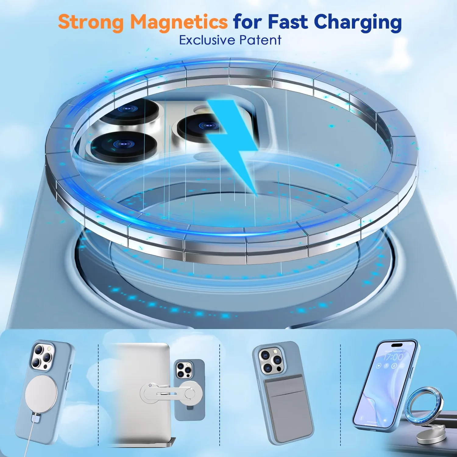 CloudValley iPhone 15 Pro Cover MagSafe Blu Chiaro Silicone