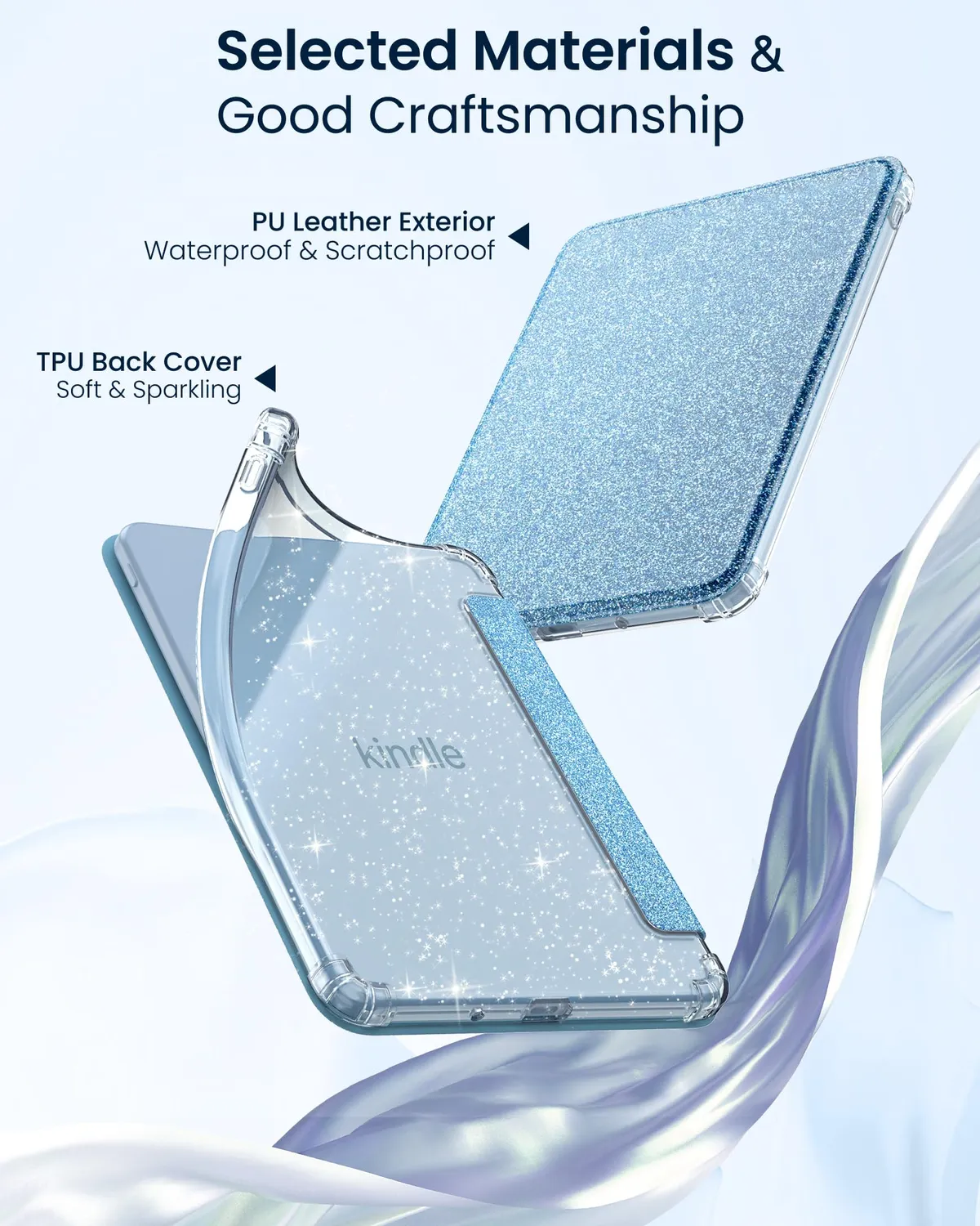 MoKo Custodia Kindle 12a Gen 6" Glitter Blu Chiaro TPU