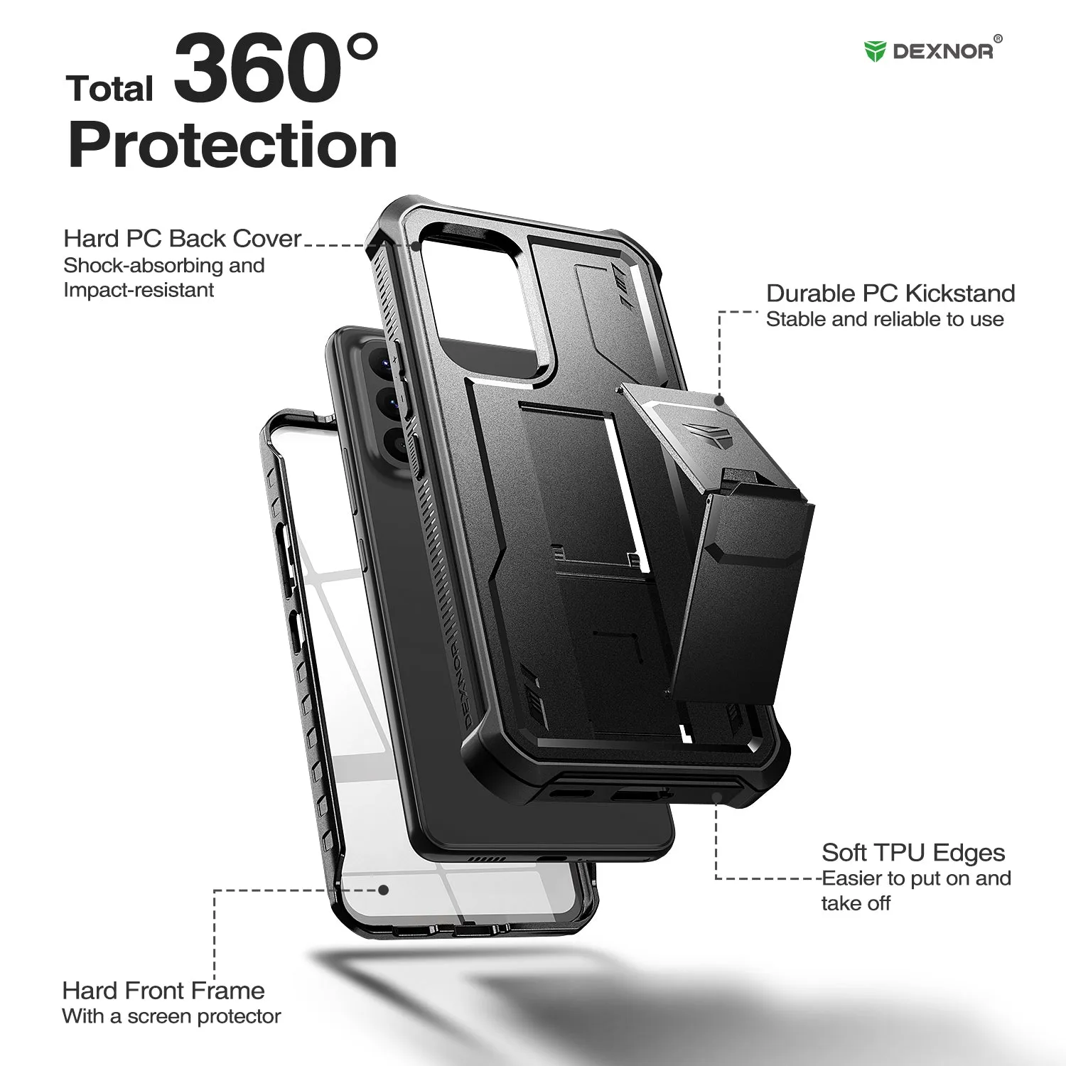 Dexnor Galaxy A53 5G cover nera antiurto con stand