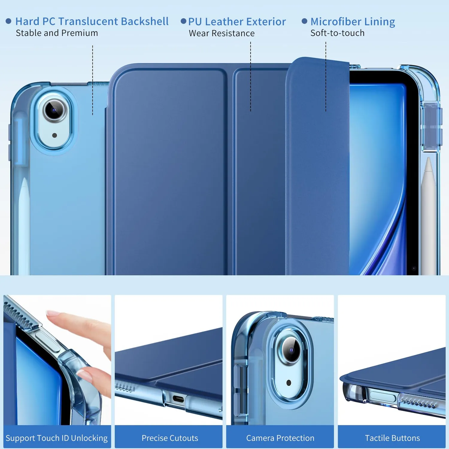 MoKo iPad Air 11 M4/M3/M2 cover blu marino portapenna