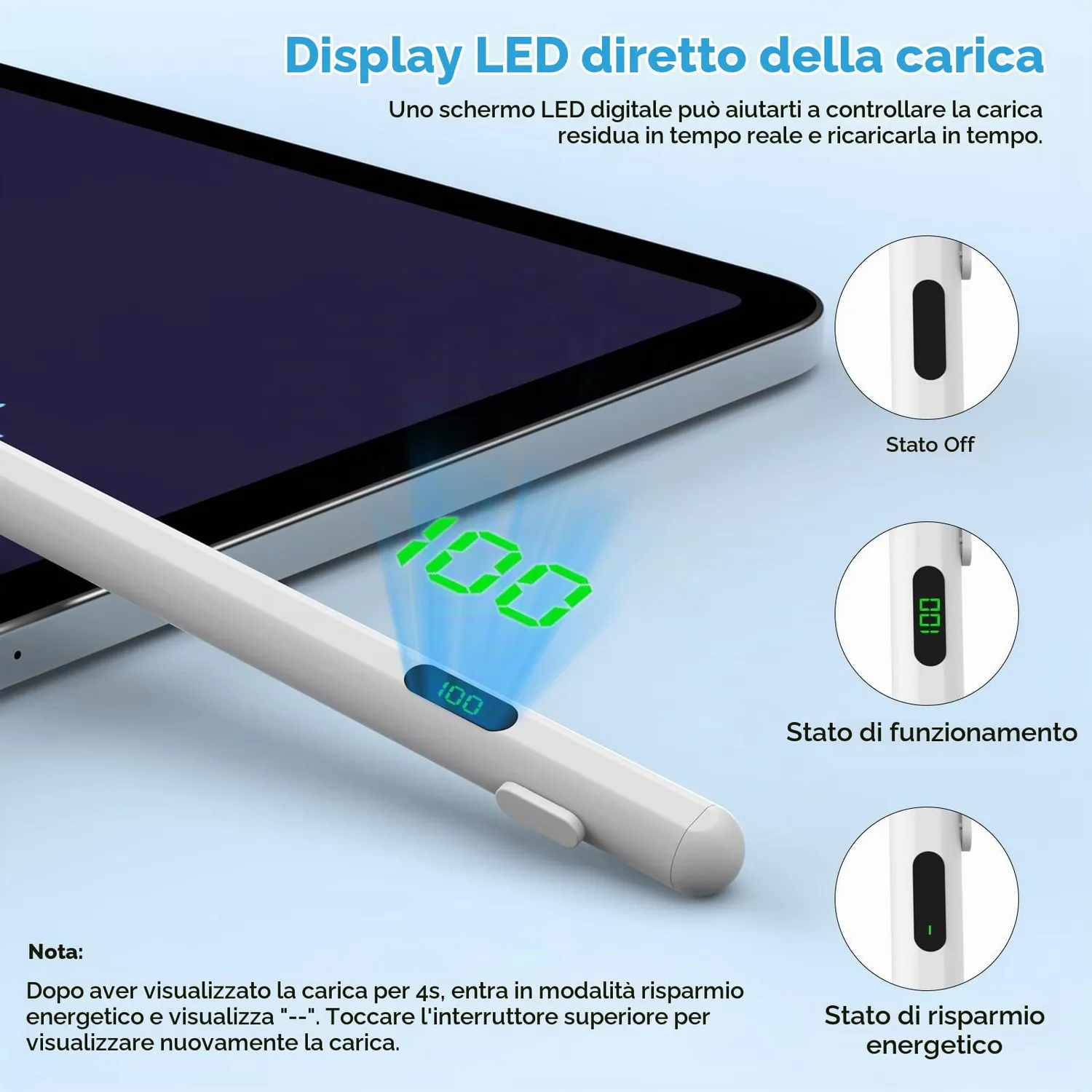 MoKo penna stilo universale touch bianca display batteria
