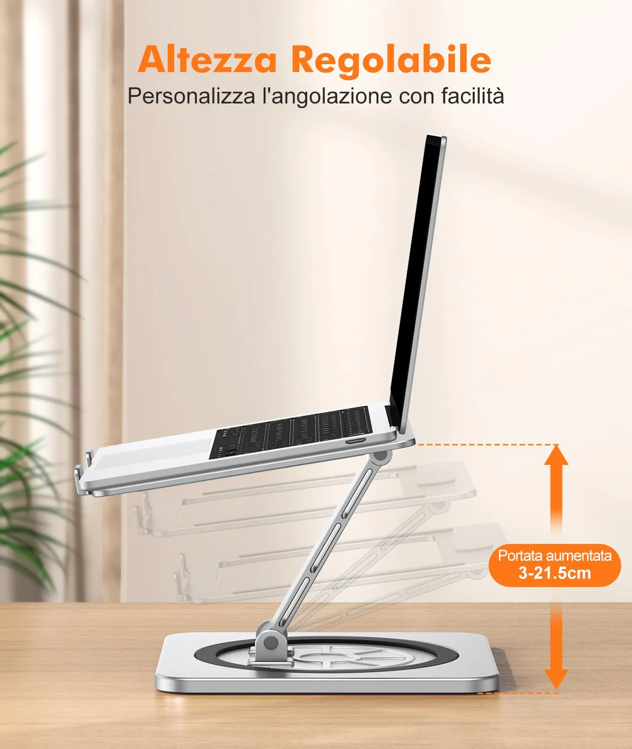 EOIWUY Supporto Laptop 10-16 Pollici Girevole Argento Alluminio