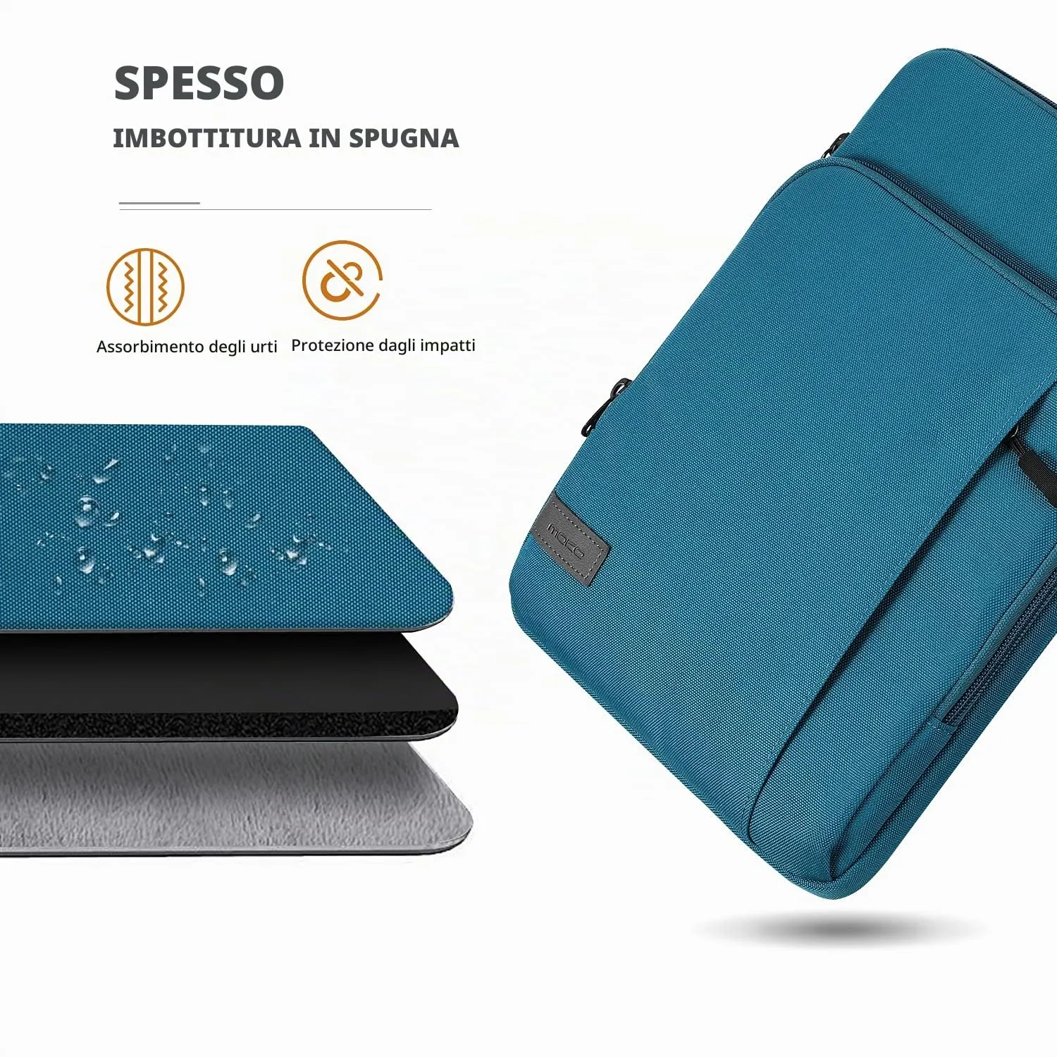 MoKo Sleeve 12.9 pollici blu pavone poliestere con tasca