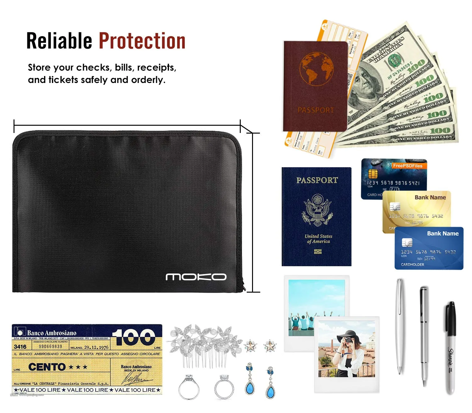 MoKo Porta Documenti Ignifugo A5 Nero 12 Tasche