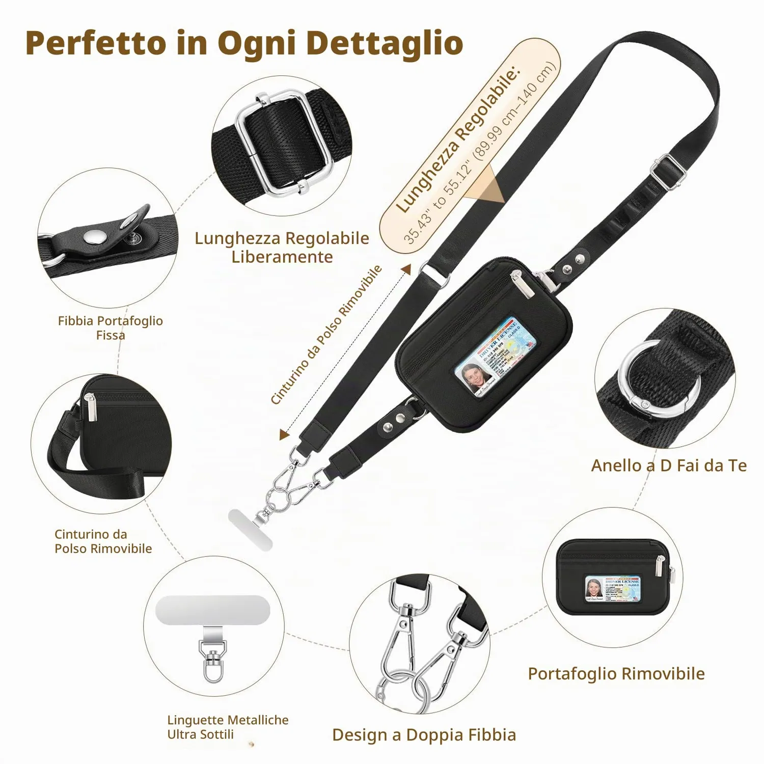 MoKo Laccio Cellulare Tracolla Nero con Portafoglio RFID