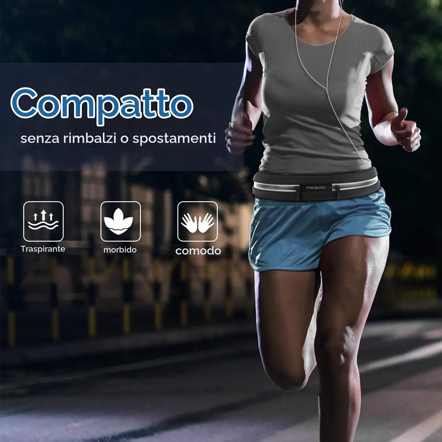MoKo marsupio running nero doppia tasca riflettente