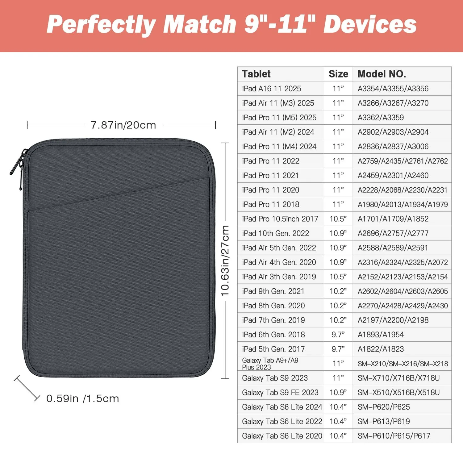 MoKo borsa sleeve tablet 9-11 pollici grigio scuro imbottita