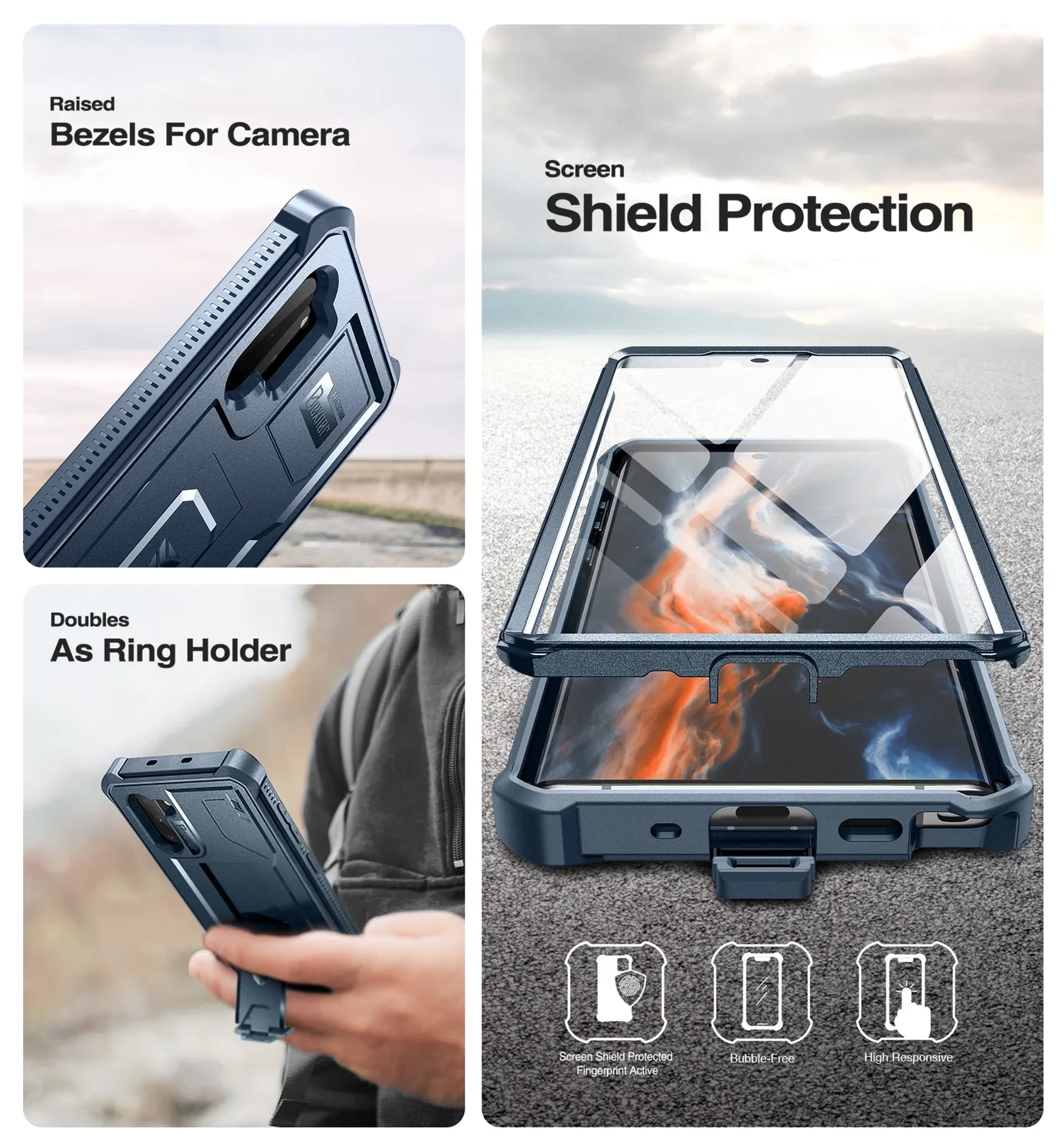 Dexnor Galaxy Note 10 Plus cover blu con stand vetro