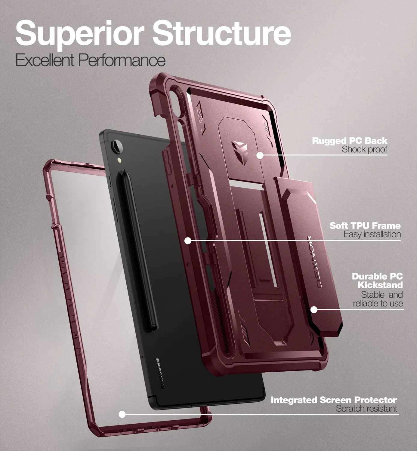 Dexnor Galaxy Tab S9 11" custodia rossa rugged
