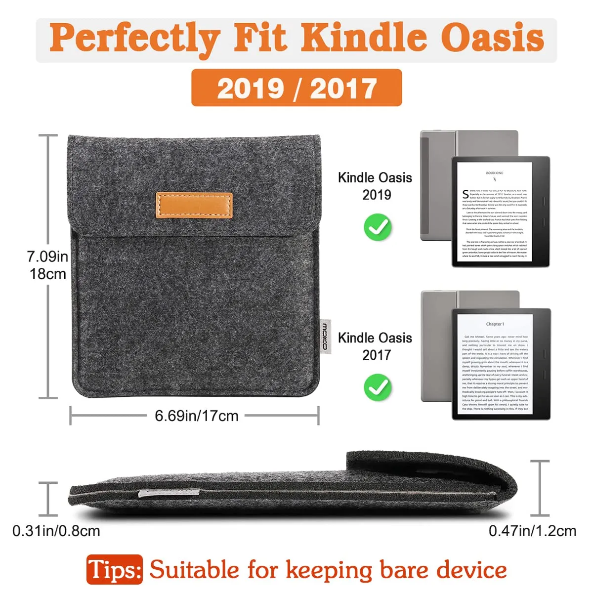 MoKo Kindle Oasis custodia feltro grigio scuro portafoglio