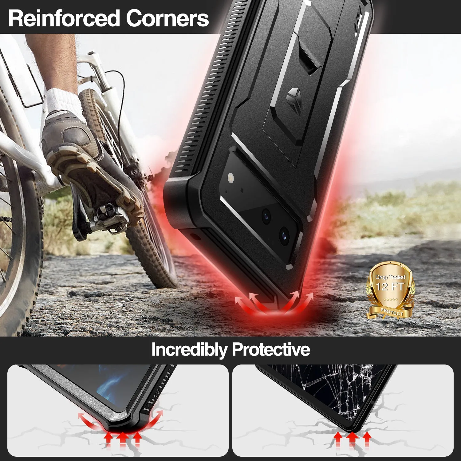 Dexnor Pixel 6 custodia nera rugged con stand e pellicola