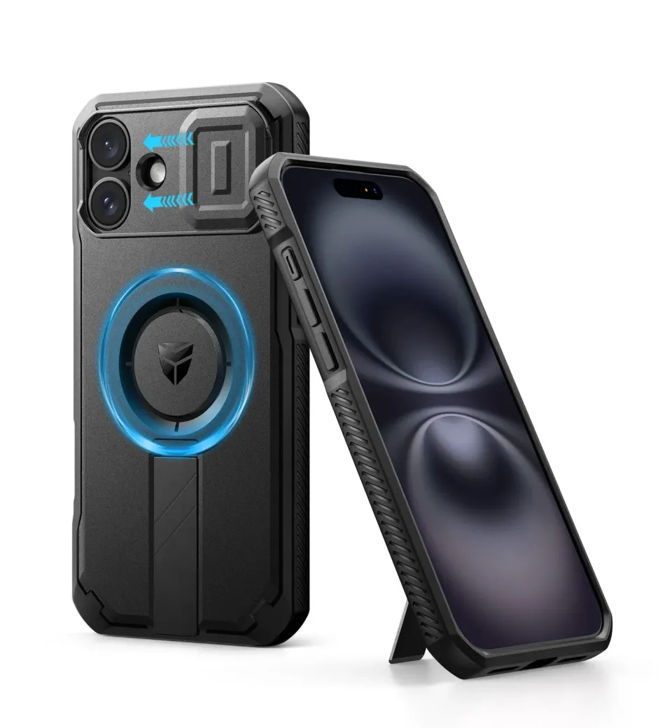 Dexnor iPhone 16 Plus cover nera antiurto cavalletto