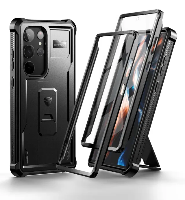 Dexnor Galaxy S23 Ultra cover nera antiurto con supporto